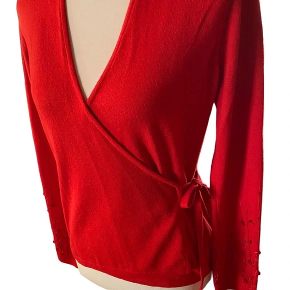Escada Beautiful Red Wrap Sweater Cardigan Top - Picture 2 of 11